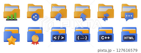 3d file folder data document information archive icon set bundle illustration 127616579