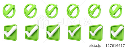 3d checkmark correct yes choice right vote verification approved accept icon set bundle illustration 127616617