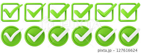 3d checkmark correct yes choice right vote verification approved accept icon set bundle illustration 127616624