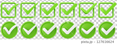 3d checkmark correct yes choice right vote verification approved accept icon set bundle illustration 127616624
