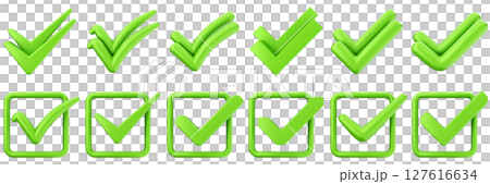 3d checkmark correct yes choice right vote verification approved accept icon set bundle illustration 127616634