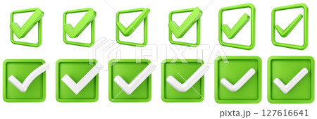 3d checkmark correct yes choice right vote verification approved accept icon set bundle illustration 127616641