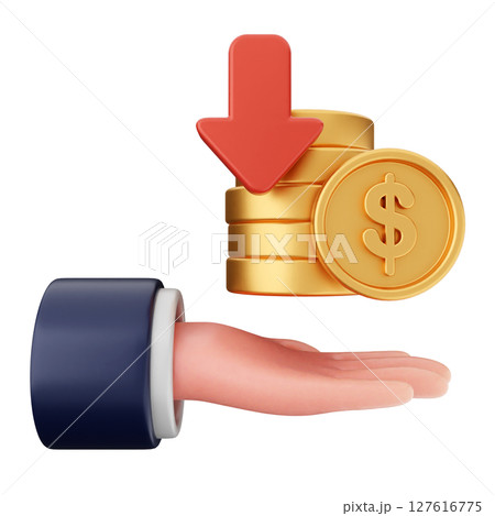 3d decrease coin dollar icon illustration 3d decrease coin dollar icon illustration 127616775