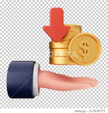 3d decrease coin dollar icon illustration 3d decrease coin dollar icon illustration 127616775