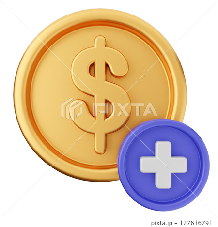 3d add coin dollar icon illustration 3d add coin dollar icon illustration 127616791