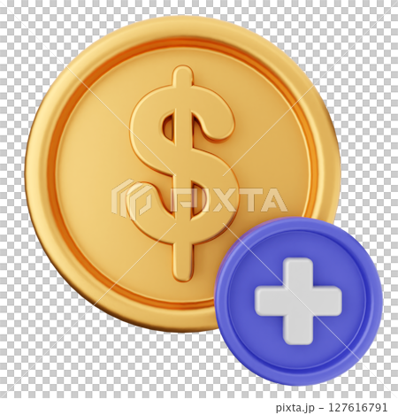 3d add coin dollar icon illustration 3d add coin dollar icon illustration 127616791