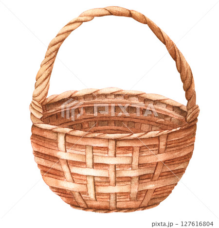Hand painted watercolor basket in realistic style 127616804