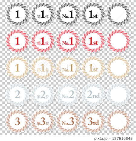 Gold, silver, bronze, black and red rank icon sticker set White background Gold Silver Bronze Black Red 127616848