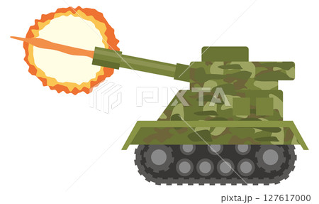 発砲している戦車のイメージイラスト 発砲している戦車のイメージイラスト 127617000