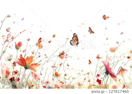野に咲く花と蝶々の水彩画イラスト 野に咲く花と蝶々の水彩画イラスト 127617460