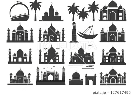 インドの自然と現代の観光・寺院・ホテルなどのアイコン 127617496