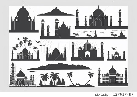 インドの自然と現代の観光・寺院・ホテルなどのアイコン 127617497
