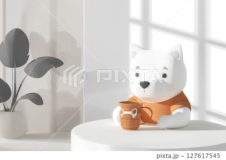 可愛いワンコのコーヒータイム（3D） 127617545