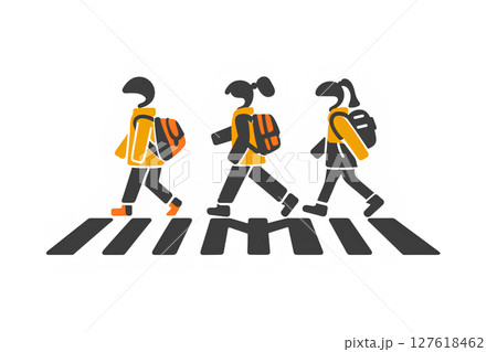 横断歩道を渡る小学生のピクトイラスト 127618462