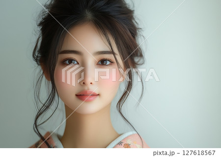 ナチュラル美肌日本人ヘアメイクスタイル 美人女性像を生成AIで表現(横写真) ナチュラル美肌日本人ヘアメイクスタイル 美人女性像を生成AIで表現(横写真) 127618567