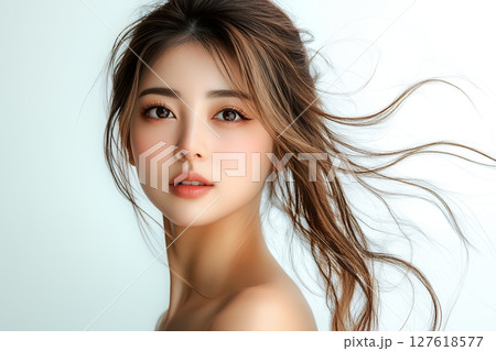 ナチュラル美肌日本人ヘアメイクスタイル 美人女性像を生成AIで表現（横写真） 127618577