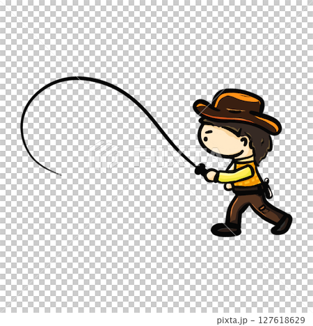 Rope whip cowboy standing cute cartoon color illustration Rope whip cowboy standing cute cartoon color illustration 127618629