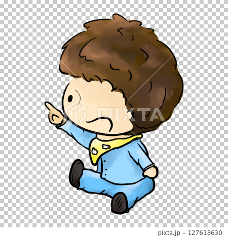 Cute baby boy sitting and pointing high color illustration 127618630