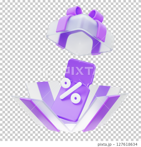 Discount coupons in purple gift boxes 3D graphic 127618634