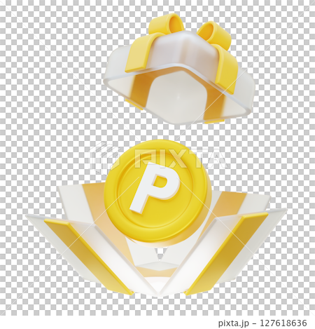 Coins in a yellow gift box 3D graphic Coins in a yellow gift box 3D graphic 127618636