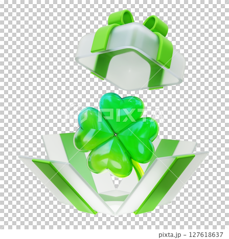 Four leaf clover in a green gift box 3D graphic 127618637