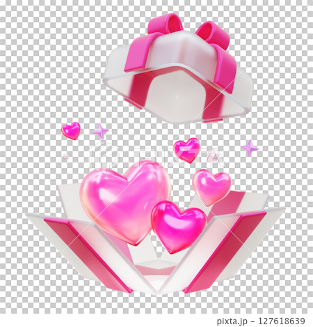 Heart in a pink gift box 3D graphic Heart in a pink gift box 3D graphic 127618639