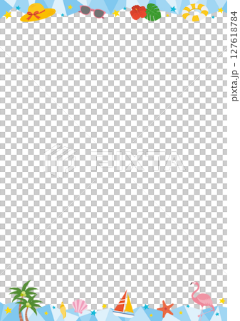 夏と海をイメージした縦型の上下のフレームイラスト_青 127618784