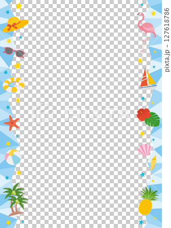 Vertical frame illustration with the image of summer and the sea_blue Vertical frame illustration with the image of summer and the sea_blue 127618786