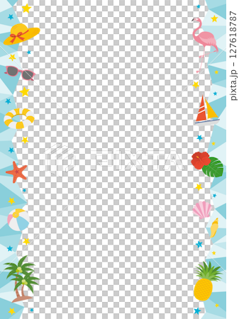 帶有夏季和海綠色圖像的垂直框架插圖 127618787