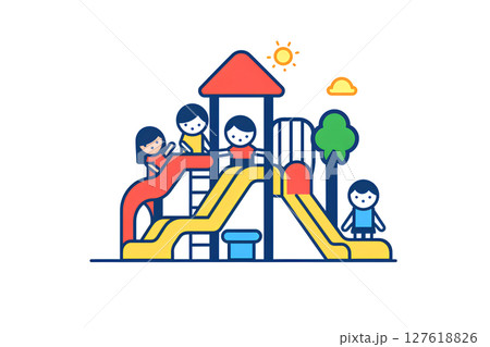遊具で遊ぶ園児たちのアイコンイラスト 127618826