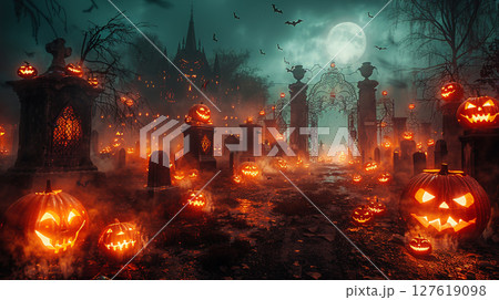 墓地に灯る不気味なランタン 127619098