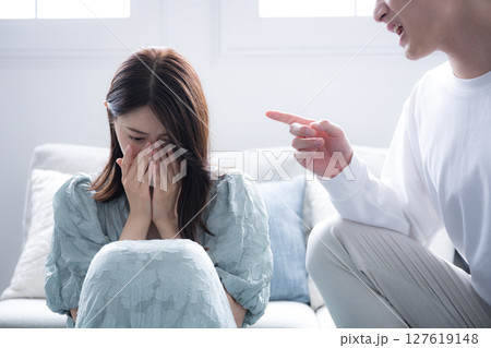 モラハラなど夫婦やカップルなどの喧嘩や怒るハラスメントのイメージバナー 127619148