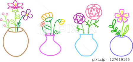 花瓶に生けた花の線画イラスト 花瓶に生けた花の線画イラスト 127619199