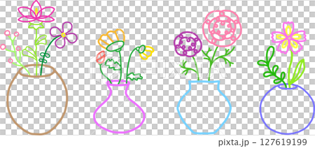 花瓶中的花朵的線條繪製插圖 127619199