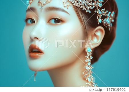 ビューティフルな日本人ヘアメイクスタイル 美人女性像を生成AIで表現（横写真） 127619402