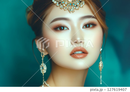 ビューティフルな日本人ヘアメイクスタイル 美人女性像を生成AIで表現（横写真） 127619407