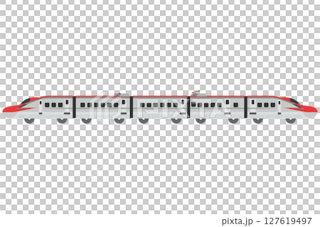 Illustration of five toy-style E6 series Shinkansen trains connected together 127619497