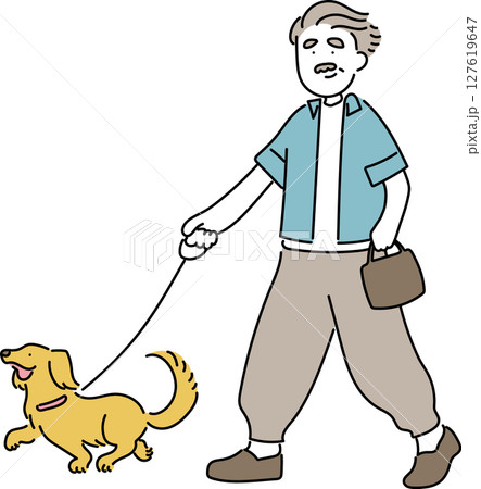 夏を満喫する人々_犬の散歩 127619647