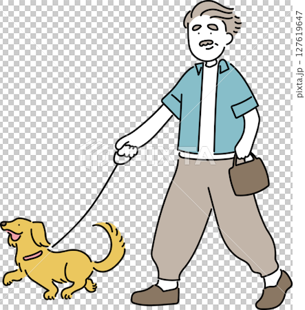 夏を満喫する人々_犬の散歩 127619647