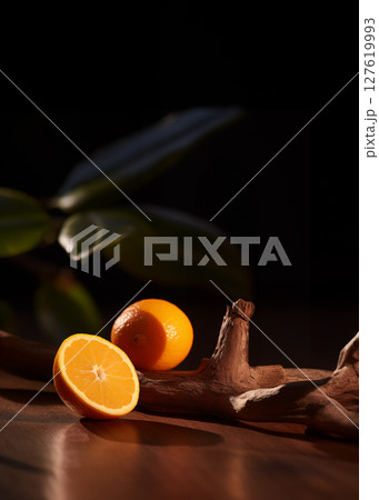 Advertising poster background for cosmetics and skin care, nature theme and vitamin C. Advertising poster background for cosmetics and skin care, nature theme and vitamin C. 127619993