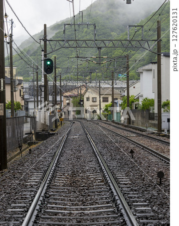 住宅密集地を通る能勢電鉄妙見線の線路 127620131