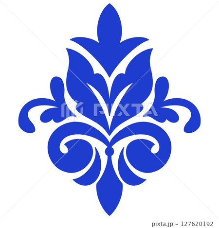 Vector decorative pattern blue and white design with frame or border. Baroque Vector mosaic. Traced watercolo. Capri Majolica Vector decorative pattern blue and white design with frame or border. Baroque Vector mosaic. Traced watercolo. Capri Majolica 127620192
