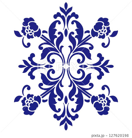 Vector decorative pattern blue and white design with frame or border. Baroque Vector mosaic. Traced watercolo. Capri Majolica Vector decorative pattern blue and white design with frame or border. Baroque Vector mosaic. Traced watercolo. Capri Majolica 127620198