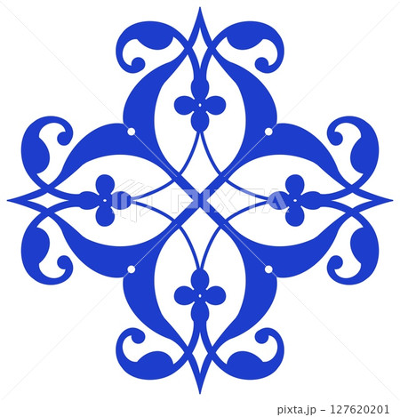 Vector decorative pattern blue and white design with frame or border. Baroque Vector mosaic. Traced watercolo. Capri Majolica 127620201