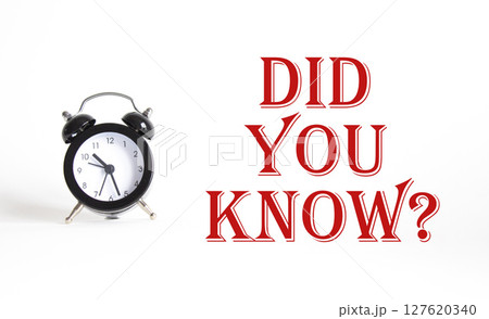 Did you know symbol. Beautiful white background with alarm clock. Business and Did you know concept. Copy space. Did you know symbol. Beautiful white background with alarm clock. Business and Did you know concept. Copy space. 127620340