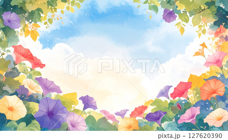 カラフルな朝顔が咲いているテクスチャ背景 カラフルな朝顔が咲いているテクスチャ背景 127620390