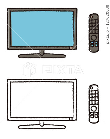 ペンで描いた風テレビとリモコン ペンで描いた風テレビとリモコン 127620639