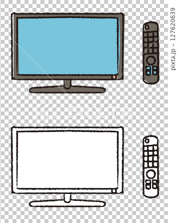 ペンで描いた風テレビとリモコン ペンで描いた風テレビとリモコン 127620639
