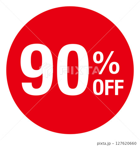 ”90％OFF ”の文字入り 円形のイラスト　赤色　白文字　背景透過 127620660