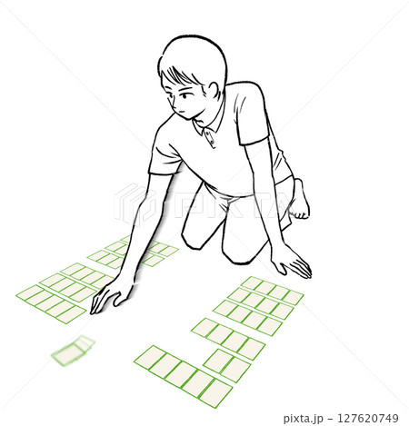 競技かるたで札を取る半袖シャツを着た男性のイラスト素材 127620749